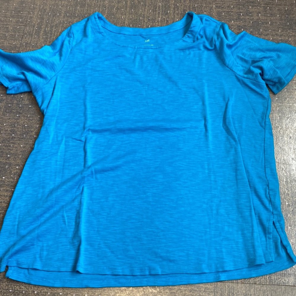 J Jill Slub Knit Pima Scoopneck Tee Turquoise 2X